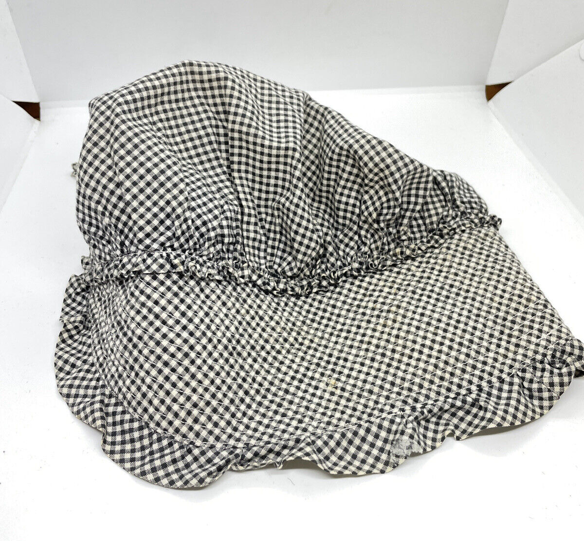 Large Vintage Black And White Checkered Bonnet Size 23”